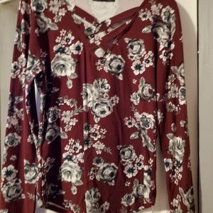 Womens Top.  Size Large.  Burgundy floral design.  Like new.
